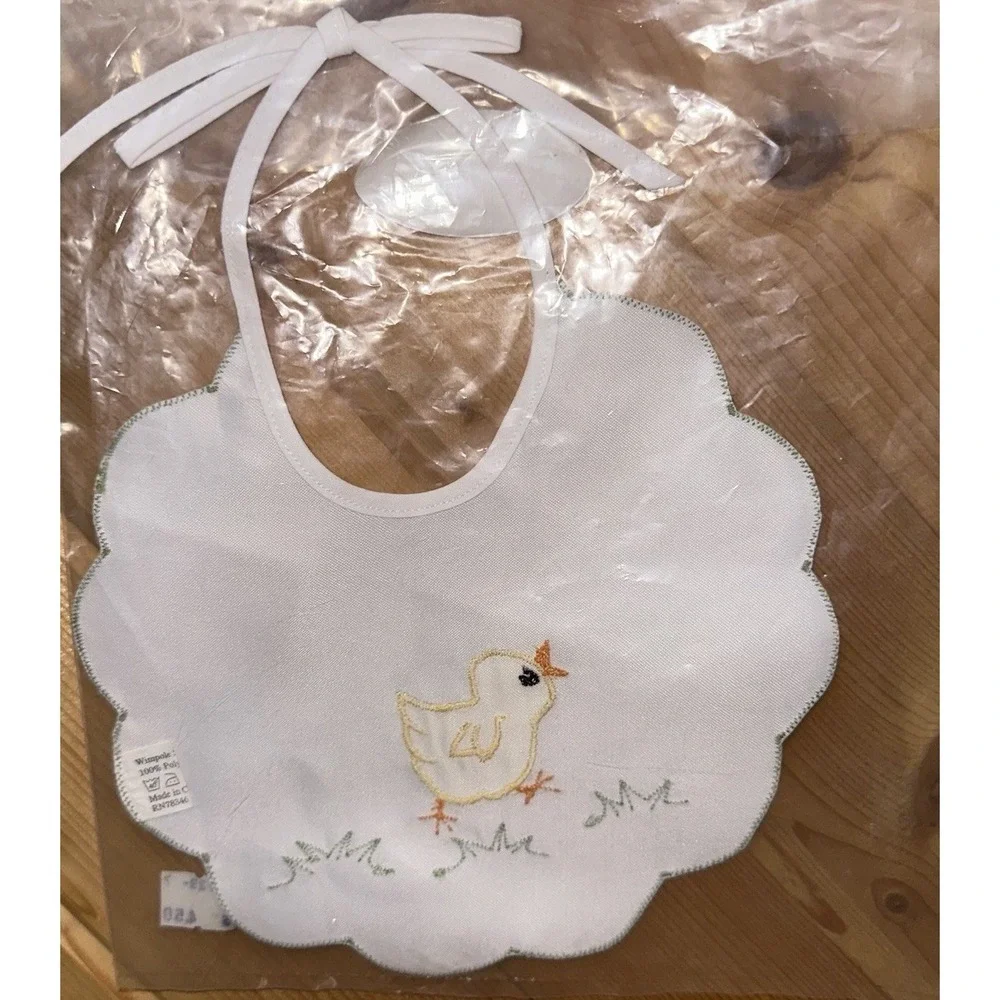 NWT Vintage 90's Wimpole Street Creations Embroidered Yellow Baby Chick Bib NOS